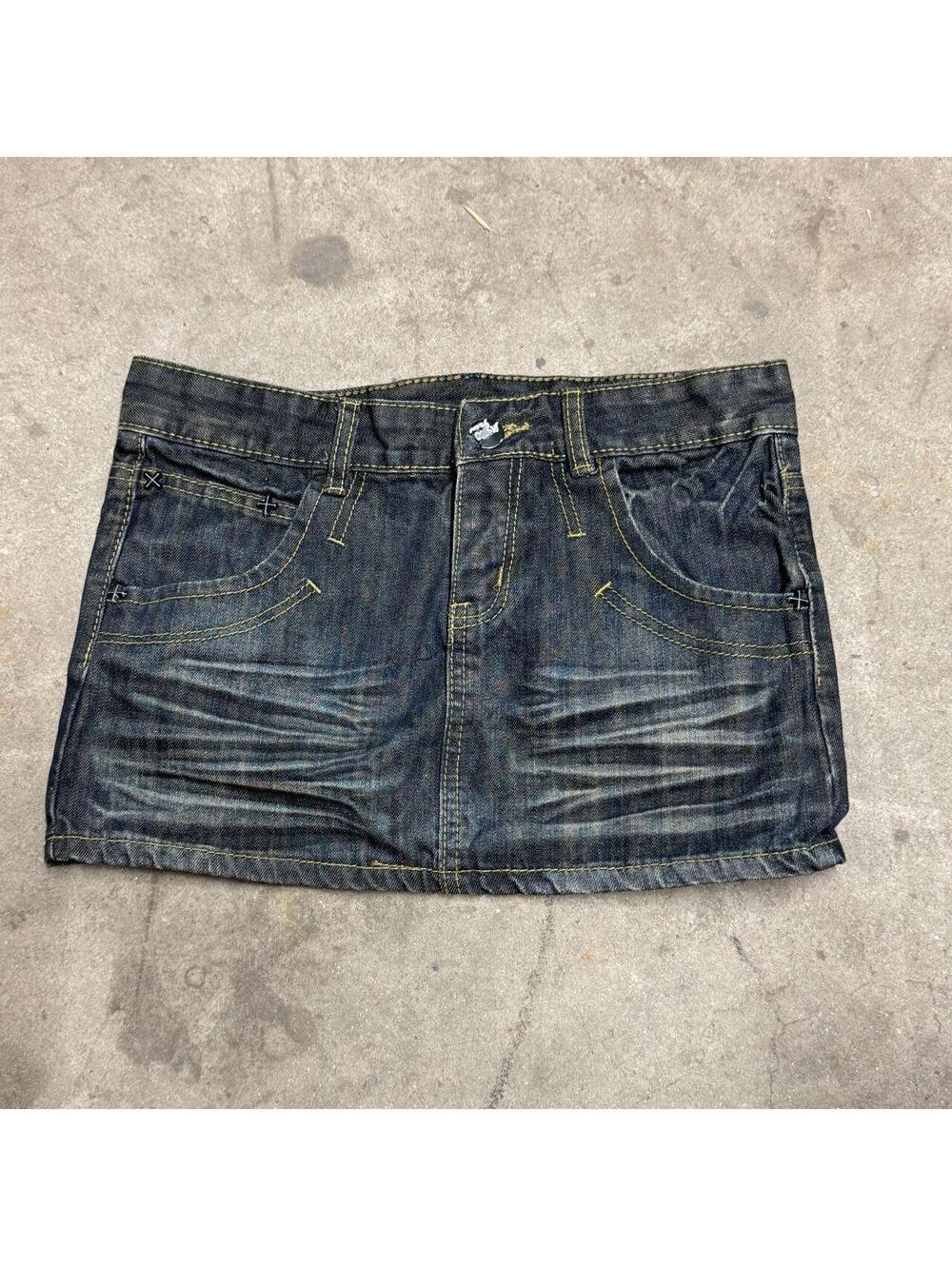 Vintage Y2K Denim Micro Mini Skirt Low Rise Sandblasted